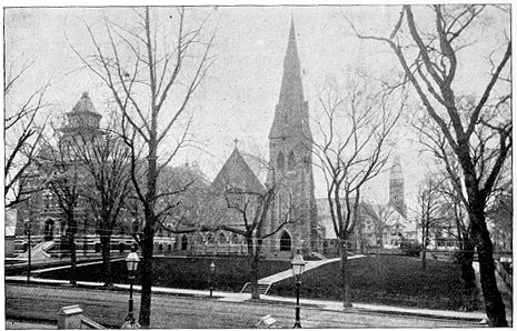 High School and Unitarian Church, South Church in Background